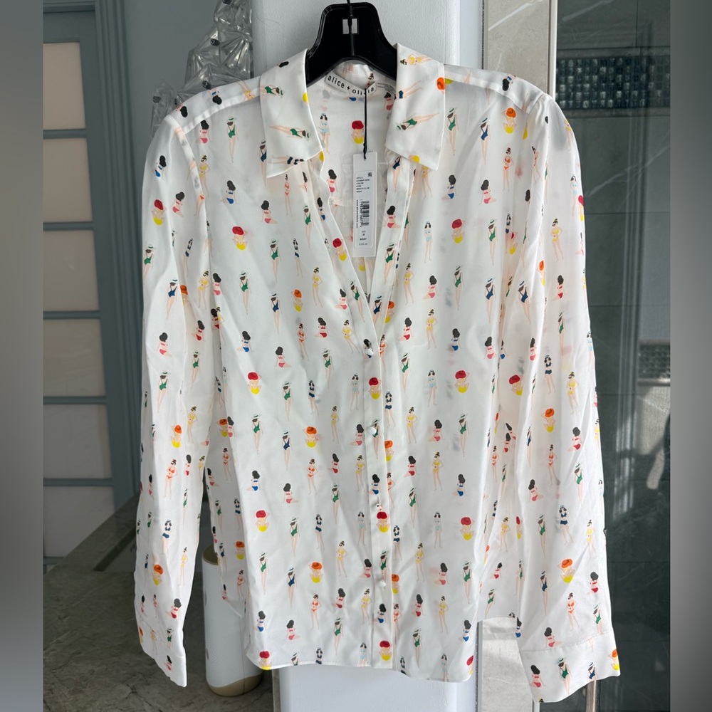 Alice + Olivia Eloise Printed Silk Blouse - Picture 7 of 16
